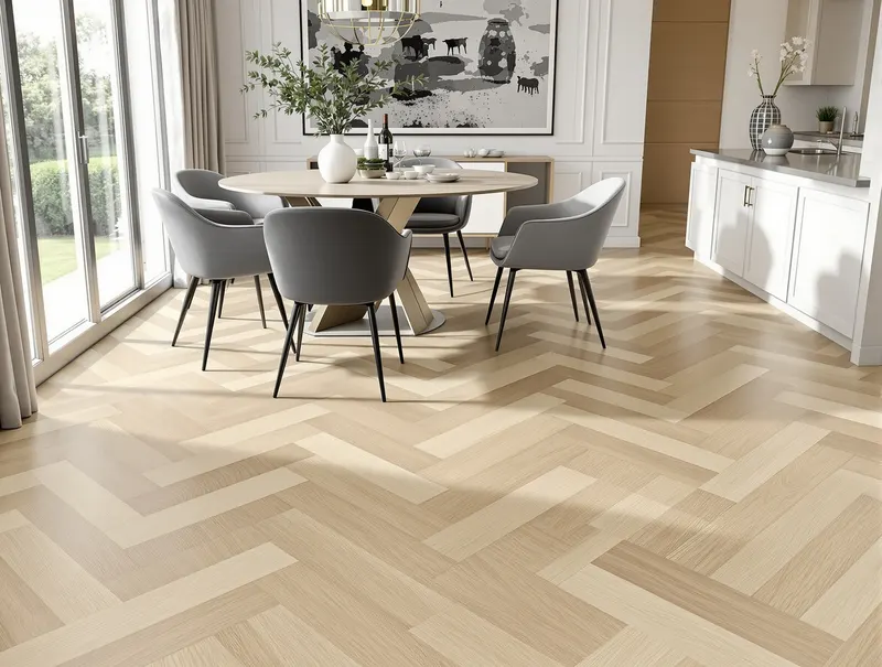 Hongaarse Punt - €85/m² Hongaarse punt PVC vloer patroon - Franse herringbone met schuine uiteinden luxe uitstraling vanaf €85/m²